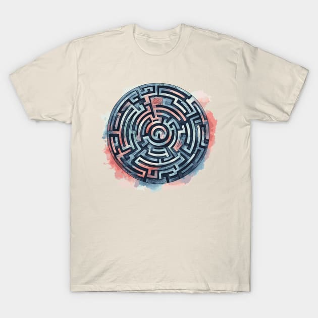 Maze Labyrinth Watercolor T-Shirt by Heartsake